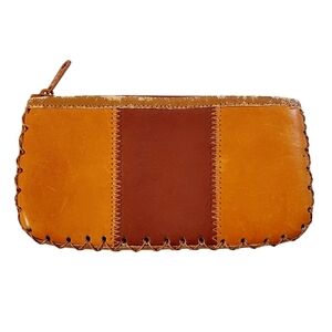 AC01 * Two-Tone Leather Zippered Coin Purse Pouch